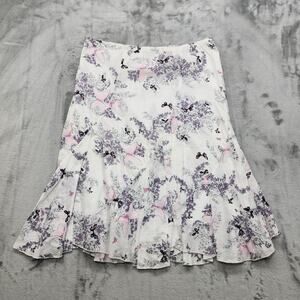 Vintage JKLA California Skirt Women M White Purple Pink Floral Butterfly Pull On